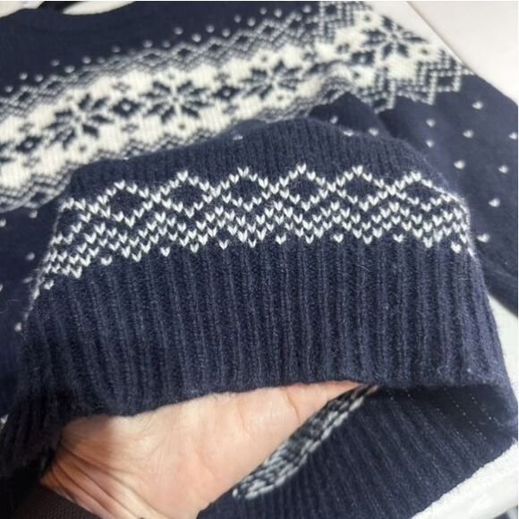 Y2K Hollister Women’s Fair Isle Nordic Navy Blue White Cardigan Size S Wool Blen - Picture 9 of 10